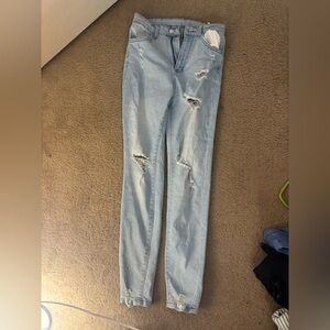 SHEIN stretchy Light Blue Ripped Skinny Jeans